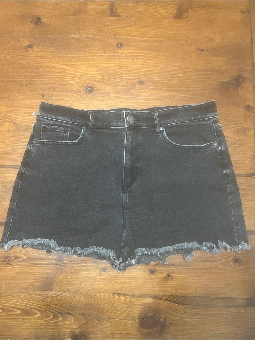 LOFT Black Frayed Hem Denim Shorts